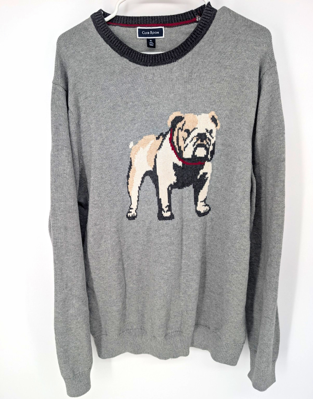 Club Room Men’s XL 100% Cotton Bulldog Dog Graphic Crewneck Sweater Gray